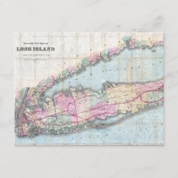Vintage Map Of Long Island (1880) Postcard by Alleycatshirts at Zazzle