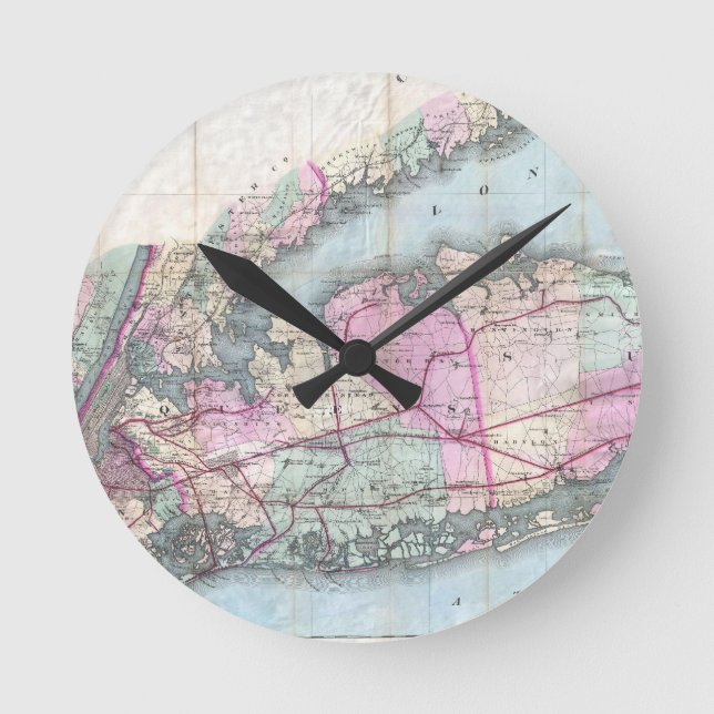 Vintage Map of Long Island (1880) Round Clock (Front)