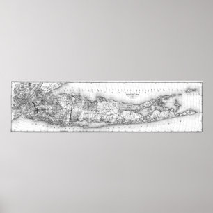 Vintage Map of Long Island New York (1873) BW Poster