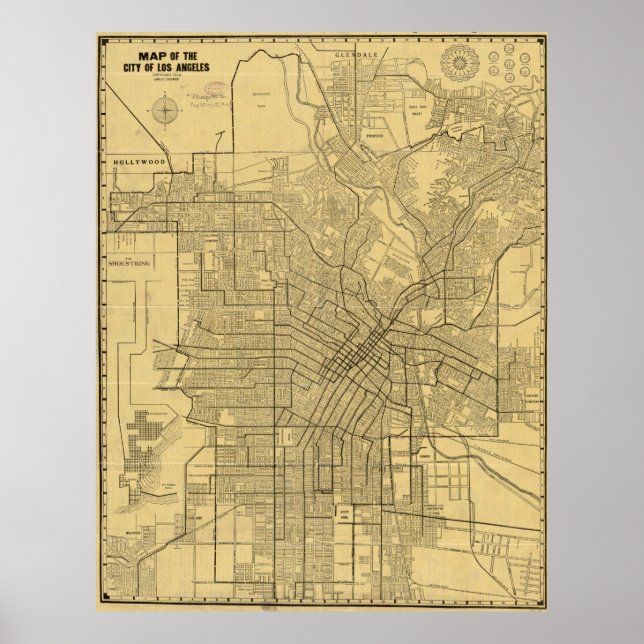 Vintage Map of Los Angeles CA (1914) Poster (Front)