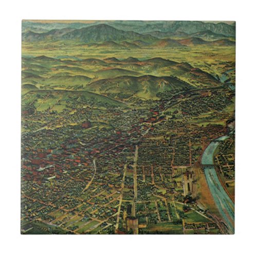 Vintage Map of Los Angeles California and River Ceramic Tile