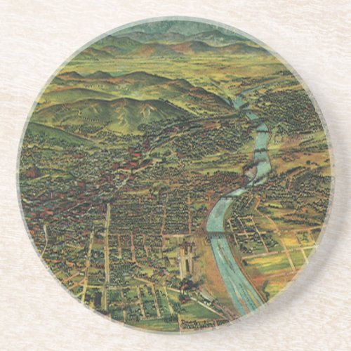 Vintage Map of Los Angeles California and River Sandstone Coaster