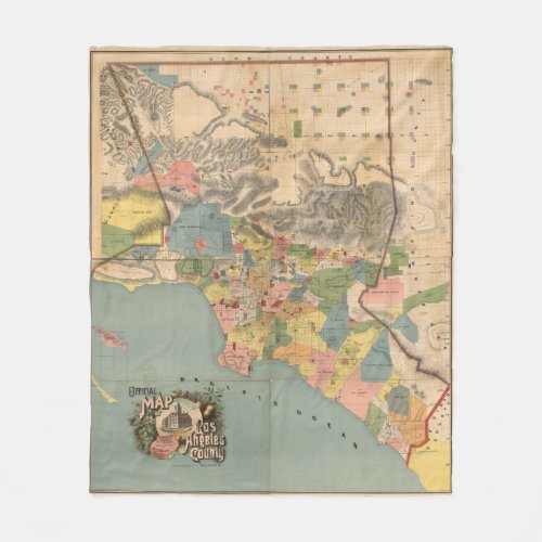 Vintage Map of Los Angeles County CA 1888 Fleece Blanket