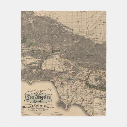 Vintage Map of Los Angeles County CA 1900 Fleece Blanket