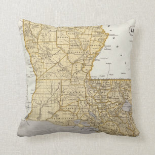 Vintage Map of Louisiana (1845) Throw Pillow