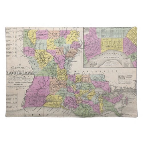 Vintage Map of Louisiana 1853 Cloth Placemat