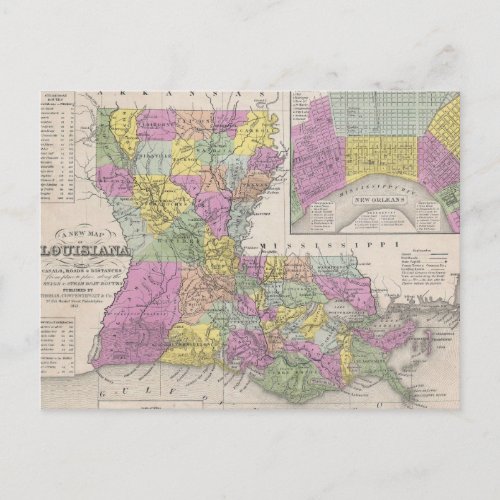 Vintage Map of Louisiana 1853 Postcard
