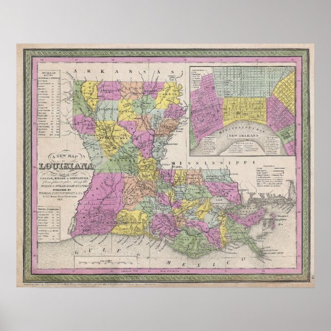 Vintage Map of Louisiana (1853) Poster (Front)