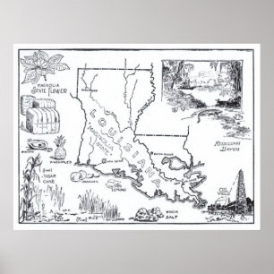 Vintage Map of Louisiana (1912) Poster