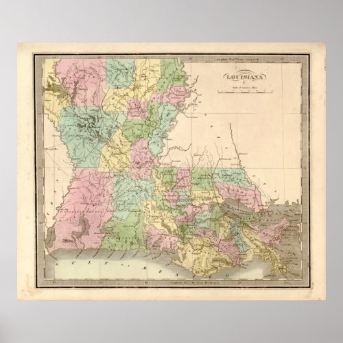 Vintage map of Louisiana Poster
