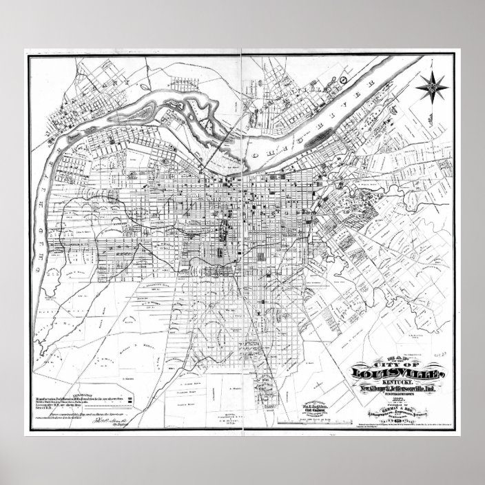 Vintage Map Of Louisville Kentucky 1873 Bw Poster Zazzle Com