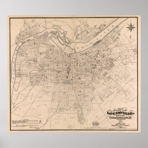 Vintage Map of Louisville Kentucky 1873 Poster