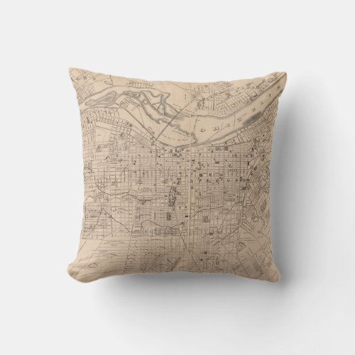 Vintage Map of Louisville Kentucky 1873 Throw Pillow