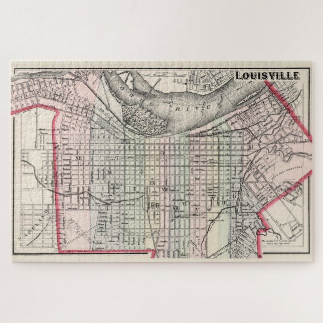 Vintage Map of Louisville Kentucky (1884) Jigsaw Puzzle (Horizontal)