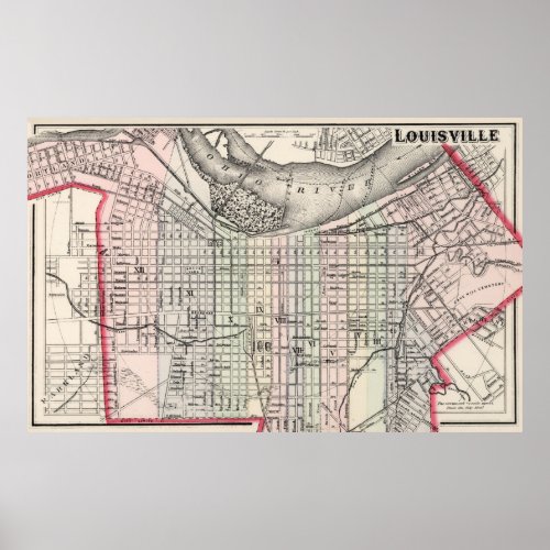 Vintage Map of Louisville Kentucky 1884 Poster
