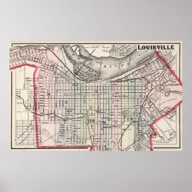 Vintage Map of Louisville Kentucky (1884) Poster (Front)