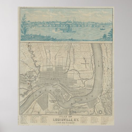 Vintage Map of Louisville KY 1870 Poster
