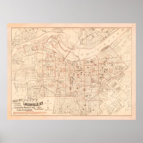 Vintage Map of Louisville KY 1879 Poster