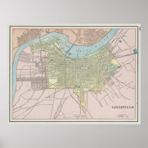 Vintage Map of Louisville KY 1901 Poster