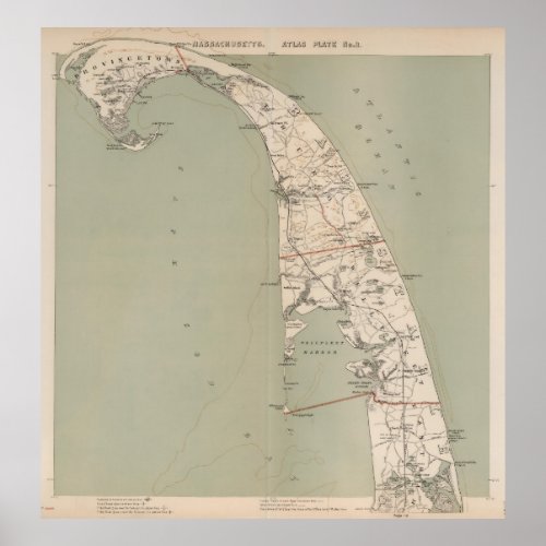 Vintage Map of Lower Cape Cod 1891 Poster