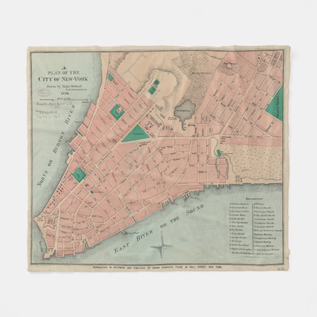 Vintage Map of Lower Manhattan (1776) Fleece Blanket (Front (Horizontal))