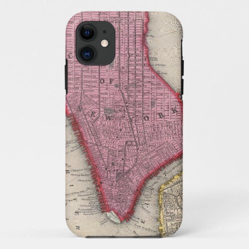 Vintage Map of Lower New York City 1860 iPhone 11 Case