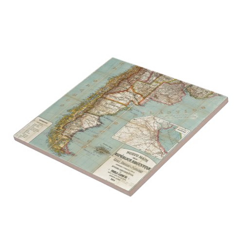 Vintage Map of Lower South America 1914 Ceramic Tile