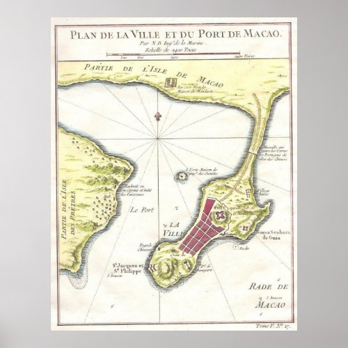 Vintage Map of Macau China 1750 Poster
