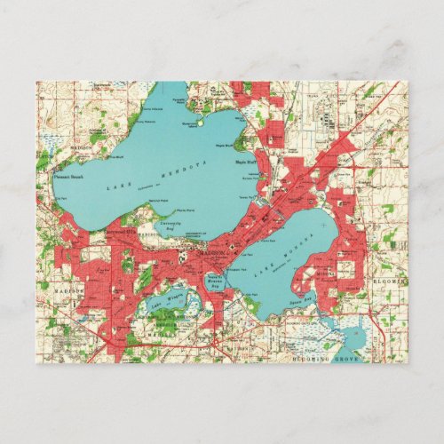 Vintage Map of Madison Wisconsin 1959 Postcard