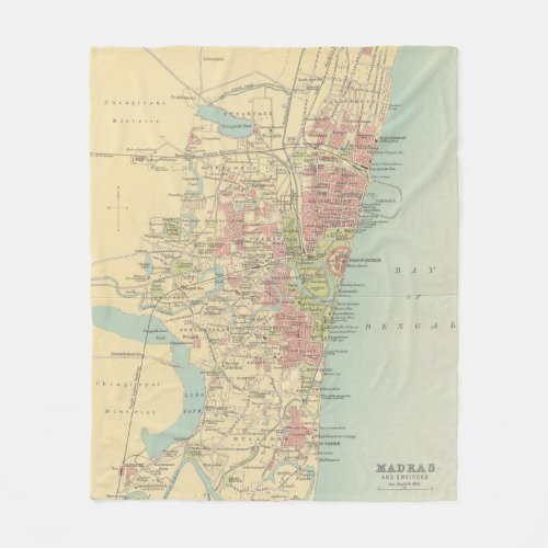 Vintage Map of Madras India 1909 Fleece Blanket