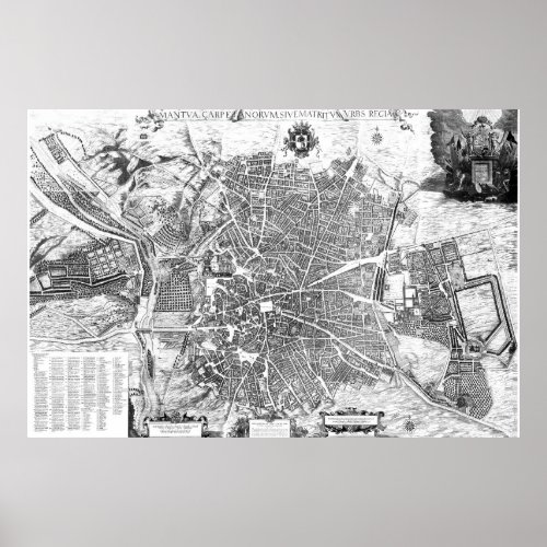 Vintage Map of Madrid Spain 1656 BW Poster