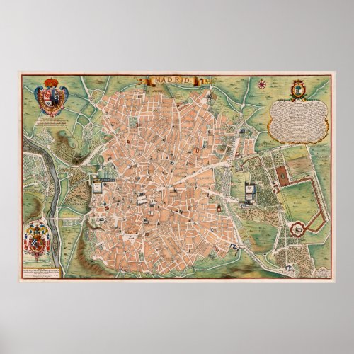Vintage Map of Madrid Spain 1705 Poster
