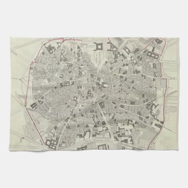 Vintage Map of Madrid Spain (1831) Kitchen Towel (Horizontal)