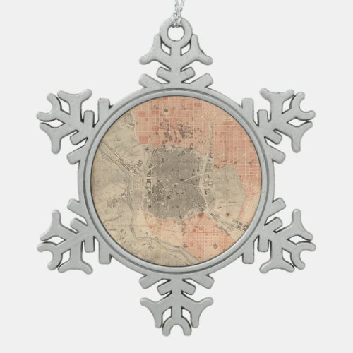 Vintage Map of Madrid Spain 1861 Snowflake Pewter Christmas Ornament