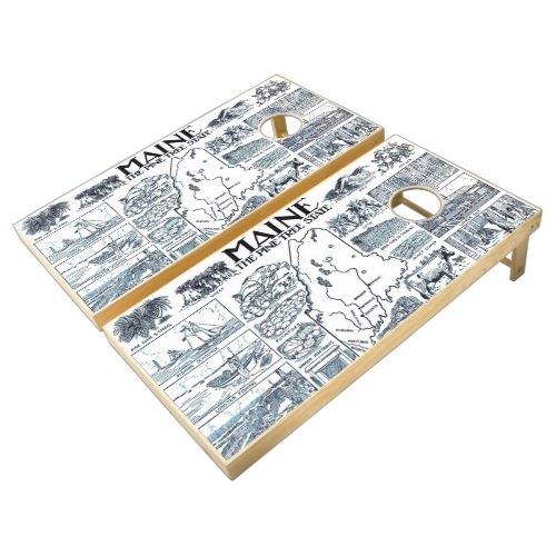 Vintage Map of Maine 1912 Cornhole Set