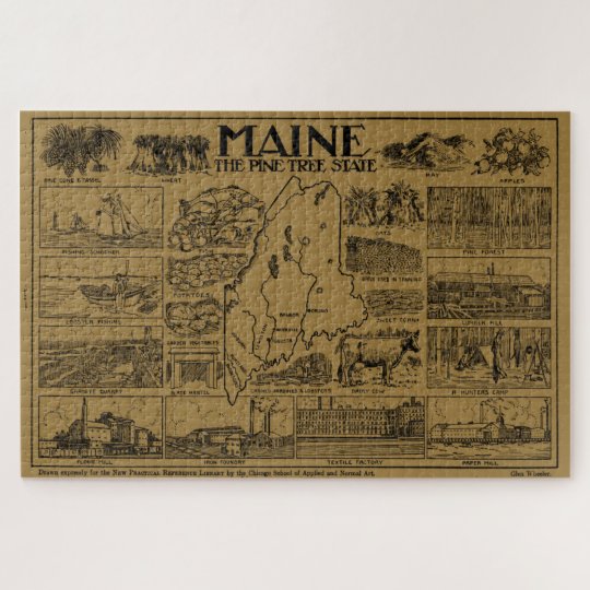 Vintage Map of Maine (1912) Tan Jigsaw Puzzle