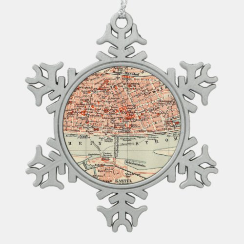 Vintage Map of Mainz Germany 1905 Snowflake Pewter Christmas Ornament