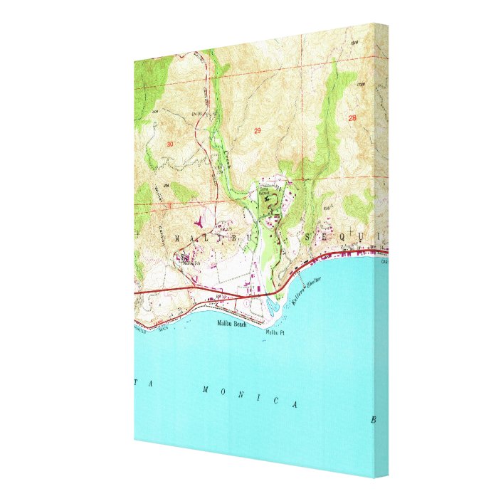 Vintage Map Of Malibu California 1950 Canvas Print Zazzle Com