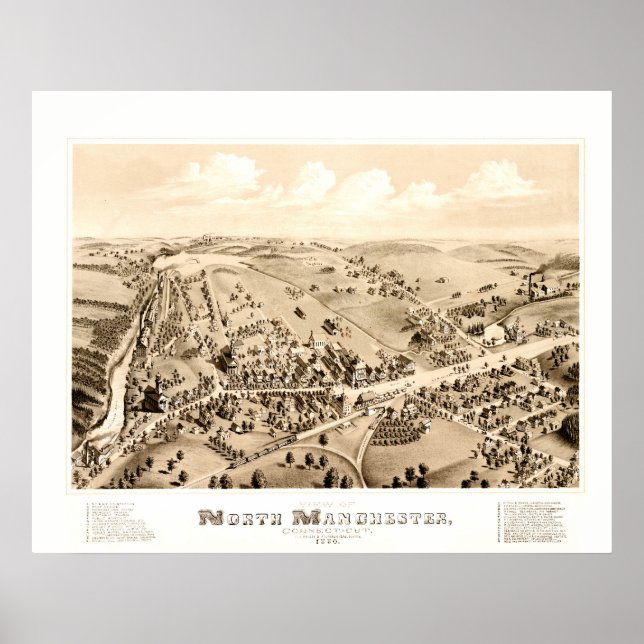 Vintage map of Manchester, CT in 1880 Poster (Front)