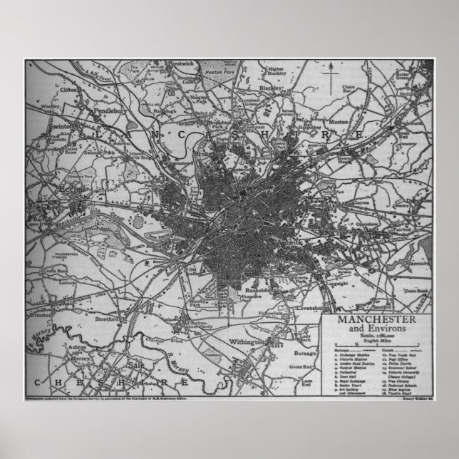 Vintage Map of Manchester England (1911) Poster (Front)