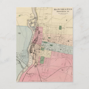 Vintage Map of Manchester New Hampshire (1877) Postcard