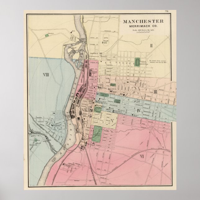 Vintage Map of Manchester New Hampshire (1877) Poster (Front)