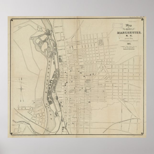 Vintage Map of Manchester NH (1872) Poster (Front)