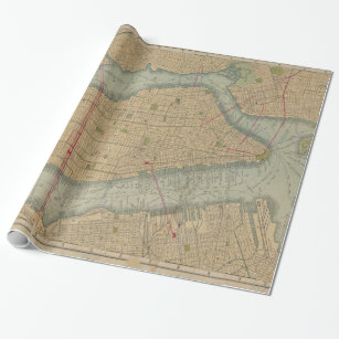 Vintage Map of Manhattan New York City Wrapping Paper
