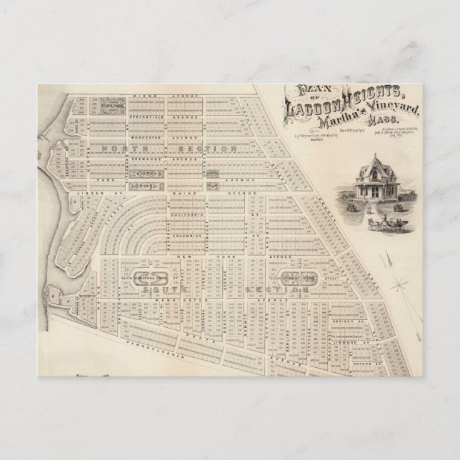 Vintage Map of Marthas Vineyard (1873) Postcard (Front)