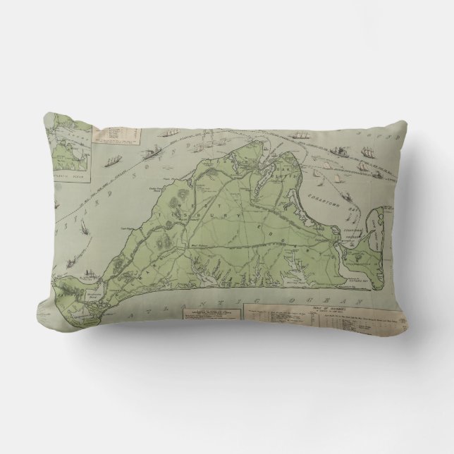 Vintage Map of Marthas Vineyard (1913) Lumbar Pillow (Front)