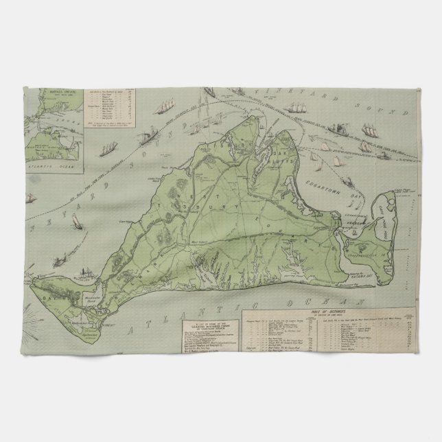 Vintage Map of Marthas Vineyard (1913) Towel (Horizontal)
