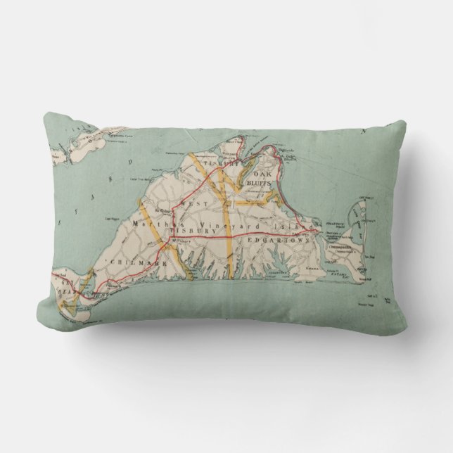 Vintage Map of Martha's Vineyard (1917) Lumbar Pillow (Front)