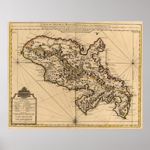Vintage Map of Martinique Island 1742 2 Poster