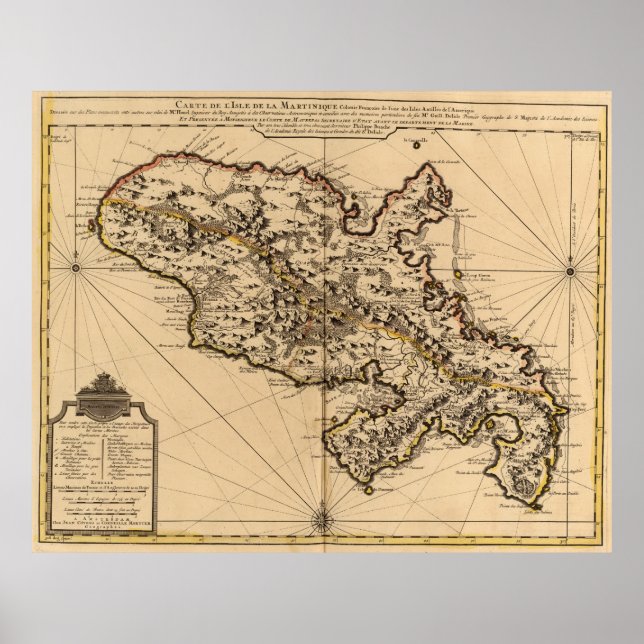 Vintage Map of Martinique Island (1742) 2 Poster (Front)